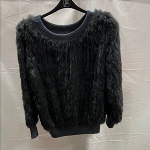 Fox Black Faux Fur Crew Neck Sweater